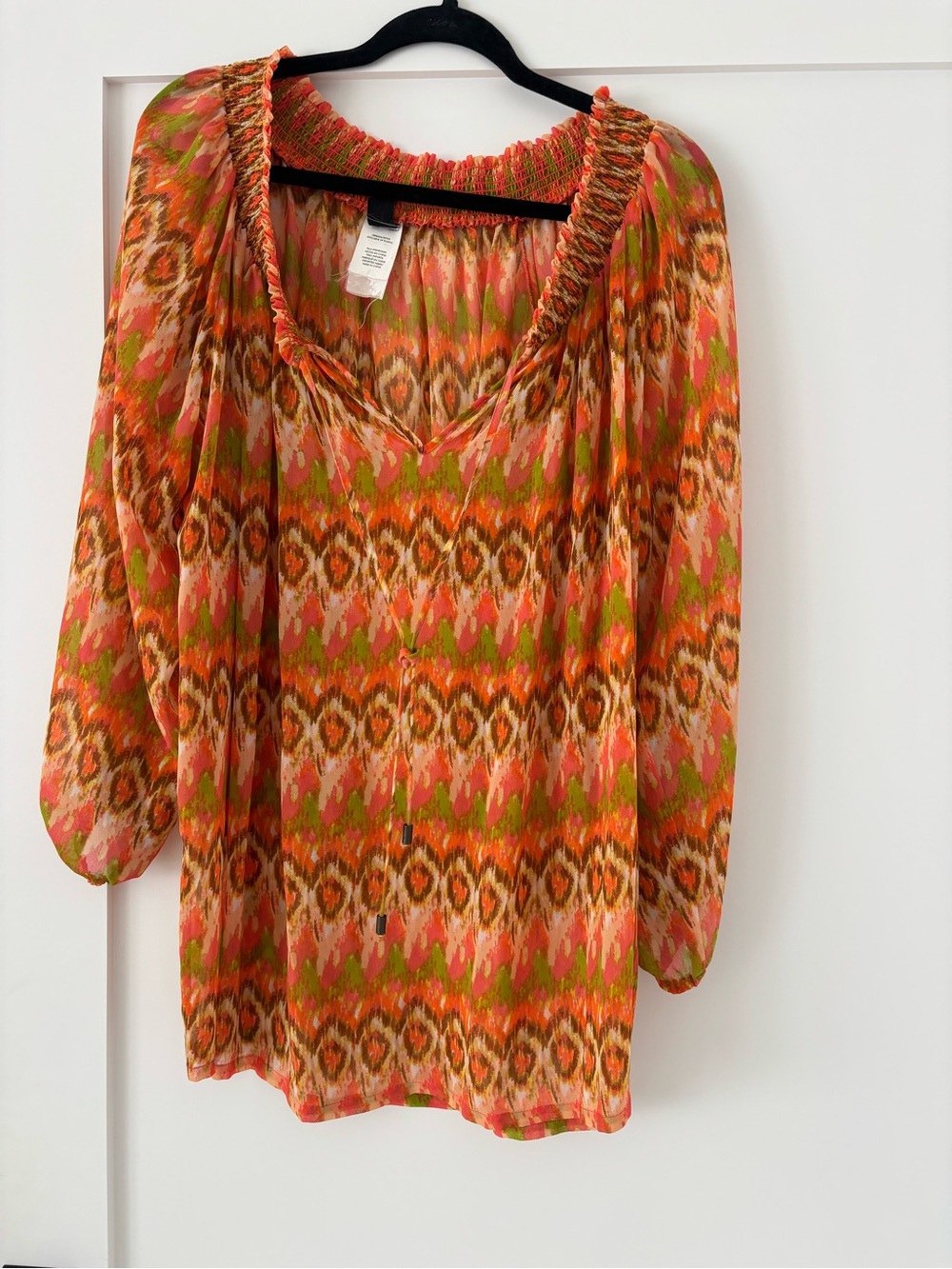 Laundry By Shelli Segal Coral, Green & Pink Ikat Swim Coverup Blouse